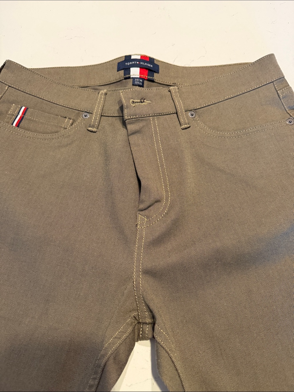 Tommy Hilfiger Men's Olive Jeans with Flag Accent